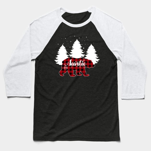 Buffalo Red Plaid Auntie Bear Matching Family Christmas Baseball T-Shirt by Kagina